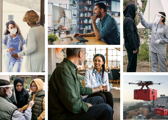 collage of images showing vituity physicians working with the public